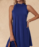 Women's Sleeveless Scalloped Neckline Dress with Flowing Design