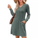 Chic Women's Dress with Vertical Design and Handy Pockets