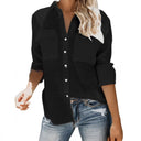 Summer Blouse for Women with Rolled Sleeves & Dual Pockets
