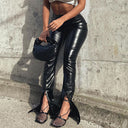 High-Shine Slim-Fit Flared Leggings with Slit Design