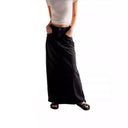 High-Waisted Long Denim Skirt with Pockets