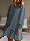 Chic Women's Sweat Dress with Ruffled Hem and Statement Sleeves
