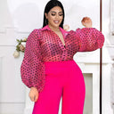 Chic Women's Blouse with Puff Sleeves & Collar
