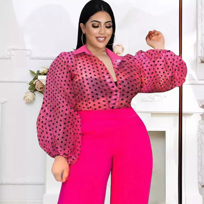 Chic Women's Blouse with Puff Sleeves & Collar