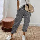 Women's Striped Pants with Elastic Waist and Side Pockets