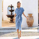 Chic Denim Shirt Dress with Wrap Belt & Dropped Shoulders