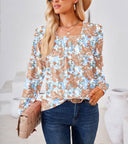 Floral Long Sleeve Blouse with Chic Square Neck