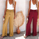 Chic High-Waisted Wide Leg Trousers with Button Placket