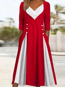 Chic Midi Dress with Asymmetrical Hem & Button Accents