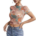 Artistic Print Women's Turtleneck Bodysuit