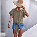 Chic Women's Blouse with Knot Detail and Puffed Sleeves