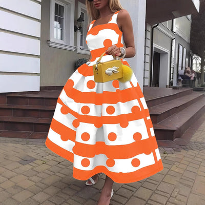 Chic Midi Dress with Textured Polka Dot and Flared Skirt