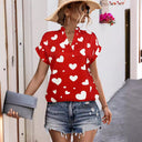 Heart Print Women's Blouse with Relaxed Fit