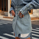 Chic Women's Checkered Blouse & Denim Skirt Set