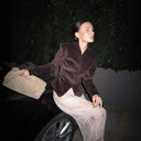 Chic Women's Blazer Jacket with Double Button Closure and Subtle Shine