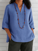 V-Neck Women's Blouse with Side Pockets