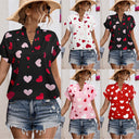 Heart Print Women's Blouse with Relaxed Fit