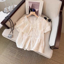 Chic Women's Blouse with Lace Trim and Ruffled Accents