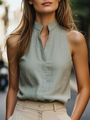 Chic High Collar Women's Sleeveless Blouse