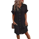 Chic Women's Cotton Blend Shirt Dress with Button Placket & Pockets