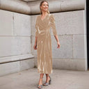 Chic Puff Sleeve Wrap Dress with Gold Accents
