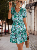 Floral Print Women's Blouse Dress with Elastic Waist
