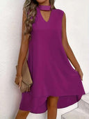 Chic Asymmetrical A-Line Dress with Keyhole Neckline