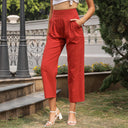Chic High-Waisted Trousers with Side Pockets for Women