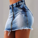 Women’s Fitted Denim Skirt with Distressed Styling and Zipper Detail