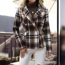 Women’s Checkered Blazer Jacket with Chic Button Accents