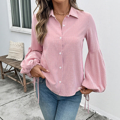 Trendy Striped Women's Blouse with Statement Sleeves