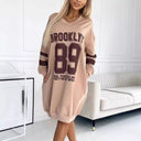Stylish Women's Oversized V-Neck Sports Dress with Contrasting Sleeves