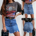 Stylish High-Waist Denim Skirt with Frayed Hem