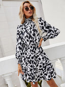 Chic Women's High Collar Dress with Elastic Waist