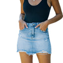 Frayed Hem Denim Skirt for Women