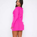 Ruffled Women's Dress with Deep V-Neck Design