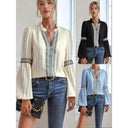 Chic Women's Pleated Blouse with Embellished Trim