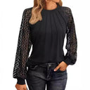Chic Women's Top with Lace Sleeves and Gathered Accents