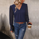 Women’s V-Neck Blouse with Sheer Puff Sleeves