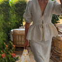 Chic Women's V-Neck Blouse with Ruffle Accents