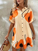 Floral Print Women's Shirt Dress with Button Placket