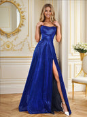 Stunning Open Back Evening Dress with Shimmering Fabric