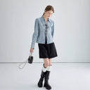 Women's Denim Blouse with Unique Lacing Detail