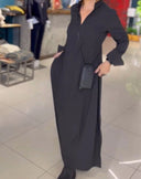 Chic Women's Maxi Dress with Side Pockets & Stylish Collar
