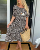 Floral Midi Dress with Elastic Waistband for Women