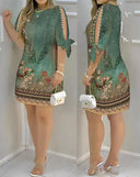 Floral Pattern Women's Dress with Shoulder Cutouts