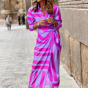 Chic Women's Maxi Dress with Asymmetrical Design and Trendy Stripes