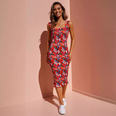 Vibrant Women's Slip Dress with Ruffled Hem Design