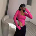 Stylish Women's Bodysuit with Unique Cut-Outs & Long Sleeves
