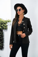 Chic Women's Blazer Jacket with Gold Button Accents